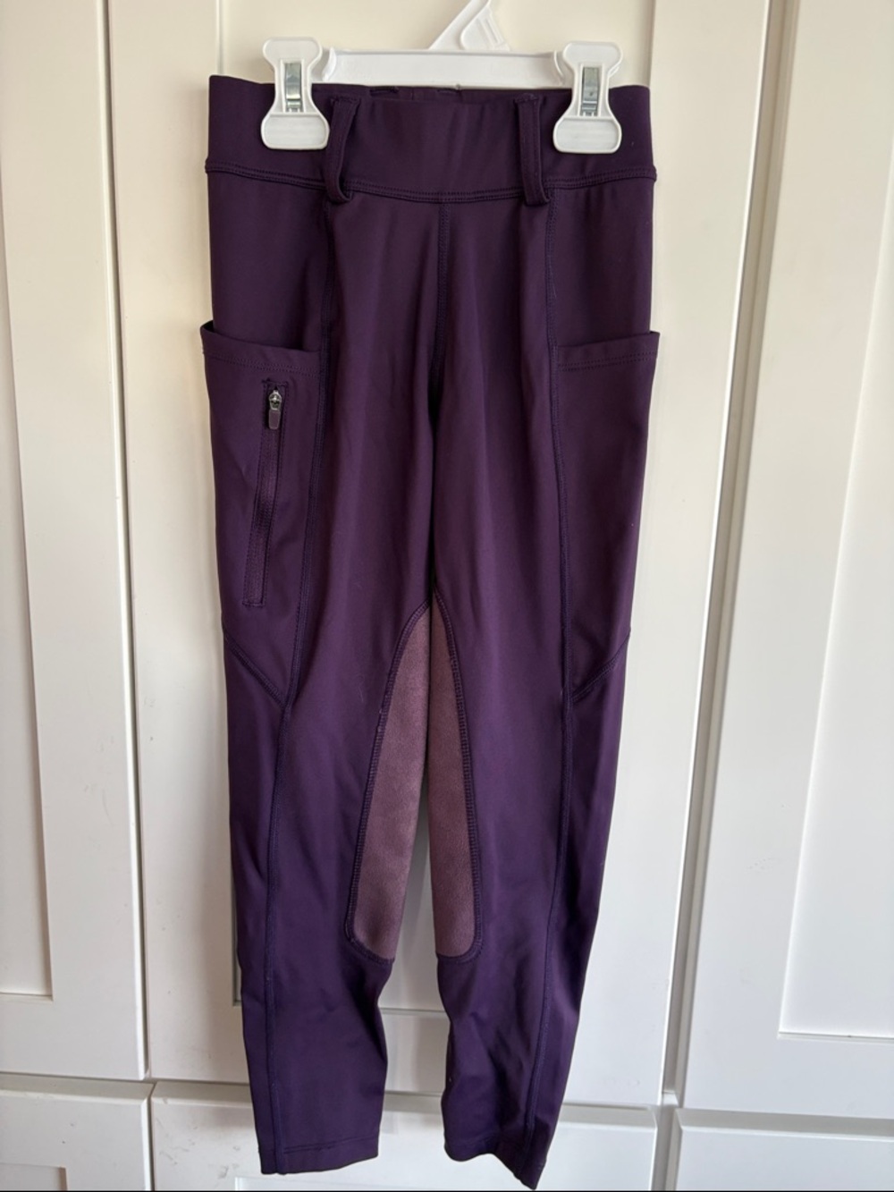 Equestrian Girls' Plum Active Leggings with Zippered Side Pocket